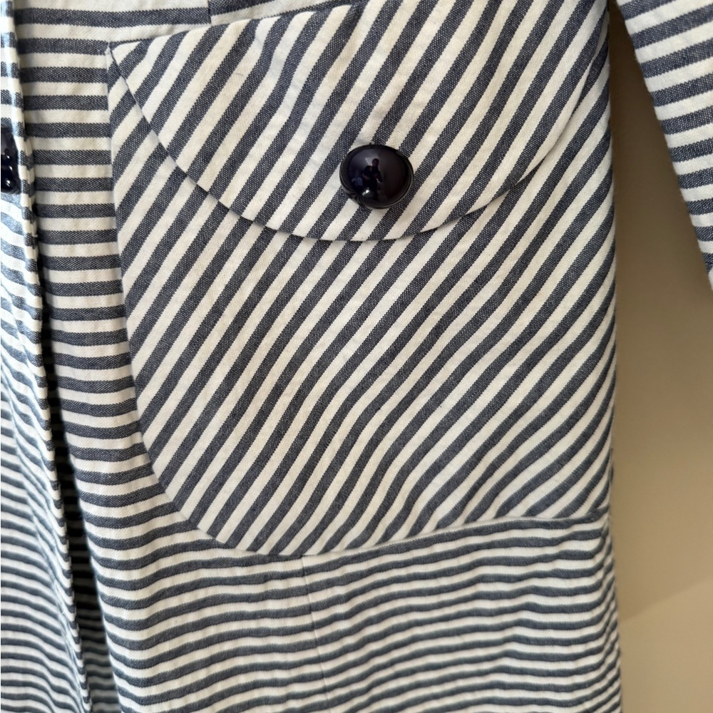 Topshop Striped Trench Coat Navy White Double Breasted Size 8 - Picture 4 of 12